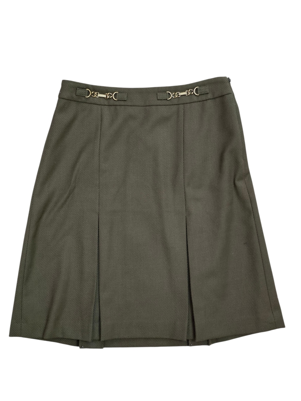 Talbots Green A-Line Wool Blend Chain Link Pleated Skirt Academia 6